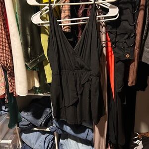 Tobi Black V-Neck surplice romper